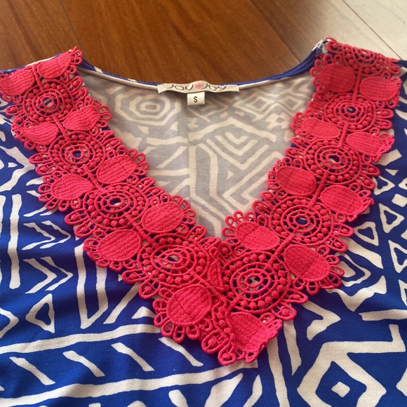 Joy Joy LIKE NEW Abstract Blue & White Mid-Sheath Dress - Sz Small - Picture 8 of 14